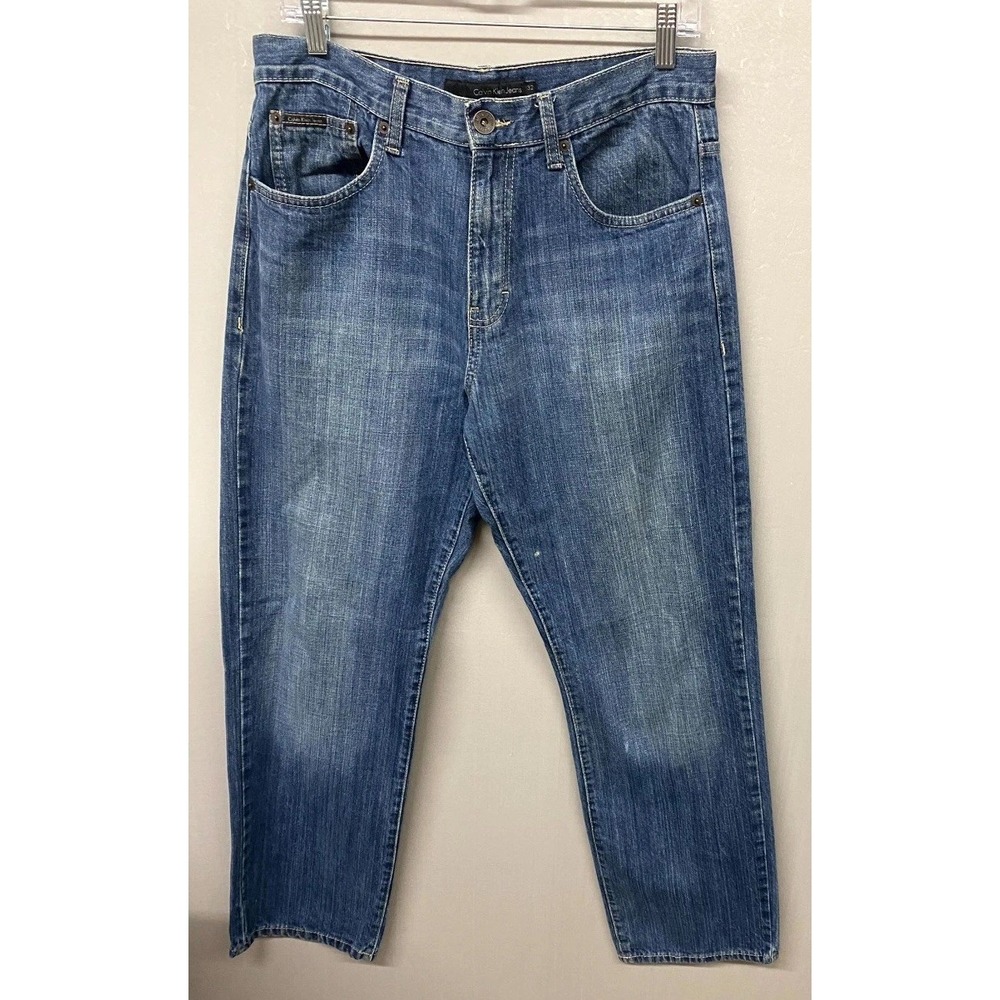 Calvin Klein Relaxed Straight Jeans Mens 32 Blue Cotton Easy Fit Medium Wash